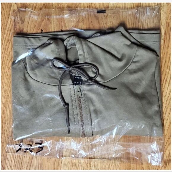 Large Tan Cropped Long Sleeve Hoodie Zip Up Top - Picture 11 of 11